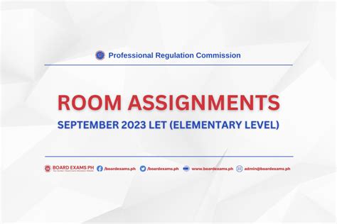 ROOM ASSIGNMENTS: September 2023 Licensure Examination for Tea.
